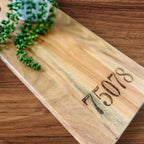 Personalized Acacia Wood Cutting Board, Custom Zip Code, Name, Business Logo, Laser Engraved Charcuterie Board, Realtor Gift, Housewarming