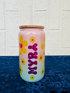 16oz Libby Glass can, Gradient Blue Pink Glass can, Gifts for Girls, Shimmer Glass Tumbler, 16oz Glass Tumbler, Daisy Glass Tumbler