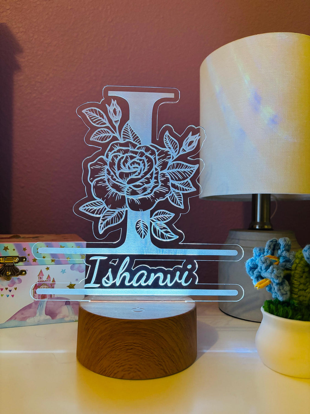 Custom LED Name Night Light – Personalized Acrylic Lamp with Floral Initial – Kids Room Decor, Baby Shower & Birthday Gift