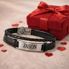 Personalized Men’s Leather Bracelet | Custom Name Engraved Bracelet | Valentine’s Gift for Him