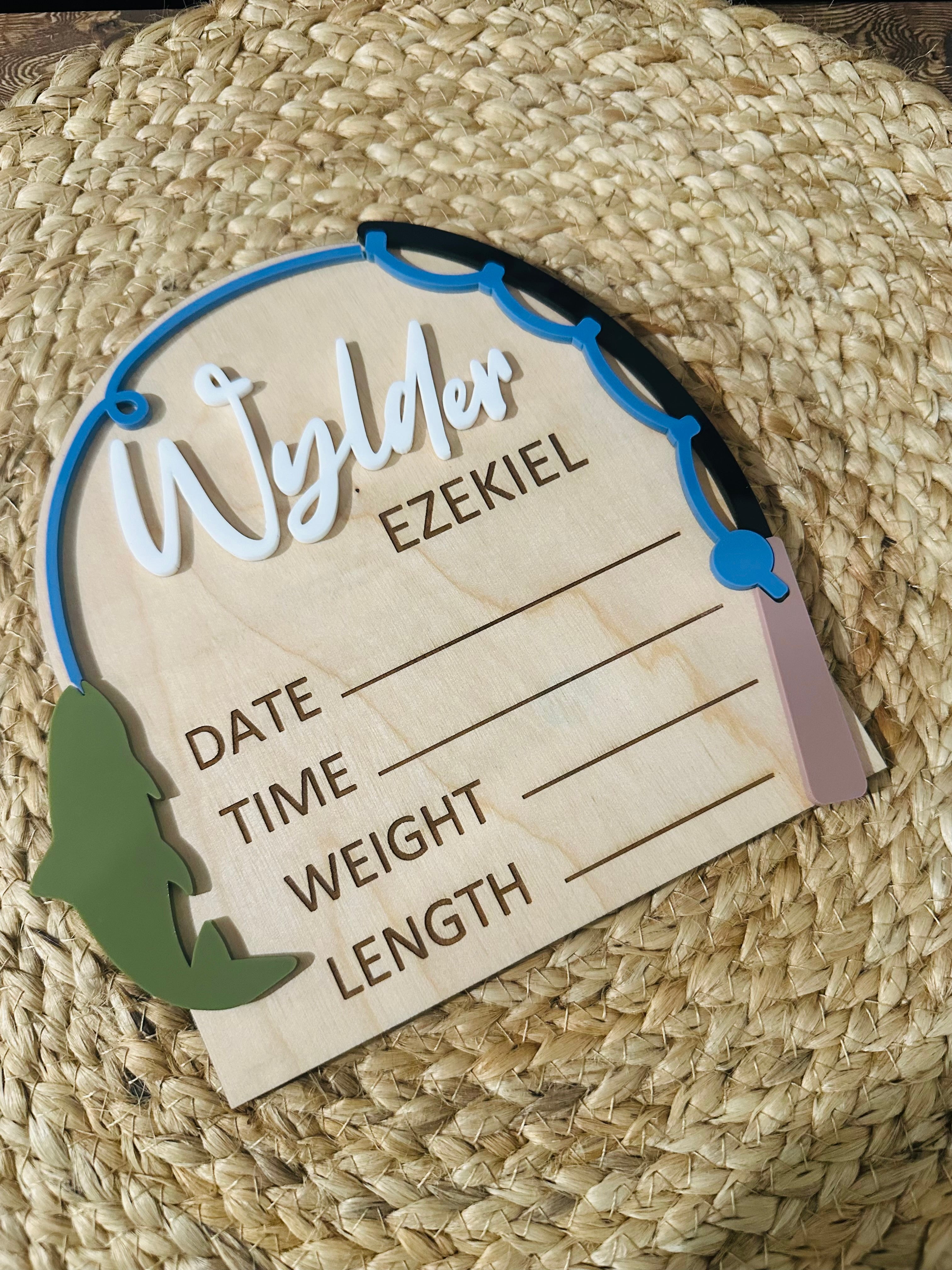 Personalized Fishing-Themed Baby Birth Announcement Sign