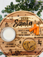 Close-up of Dear Santa tray with milk and cookies – custom engraved Christmas Eve tradition tray for kids