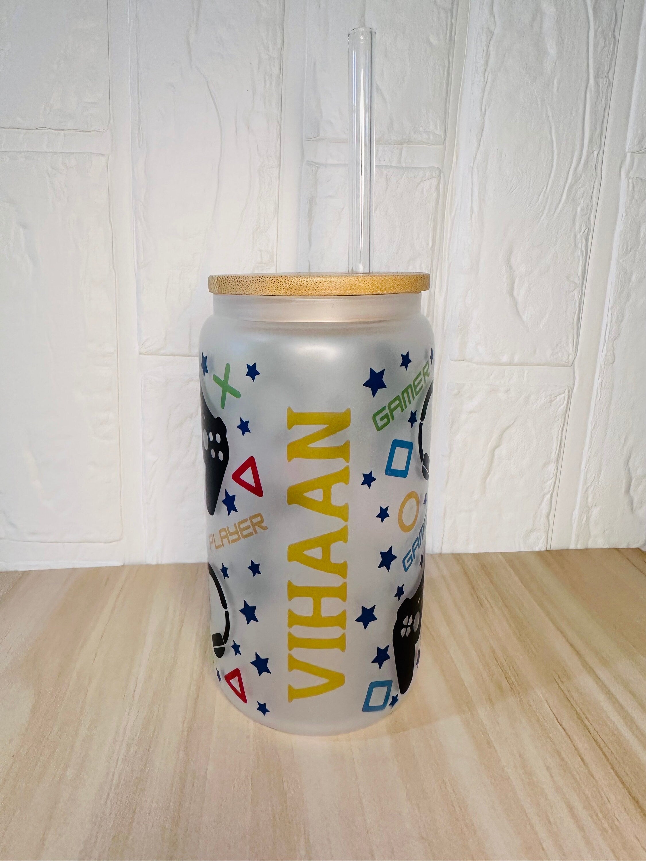 Gamer Glass Can, 16oz Libby Glass can, 12oz Glass can, Gifts for Boys, Frosted Glass Tumbler, Gamer Glass Tumbler, Glass Tumbler, Glass Can