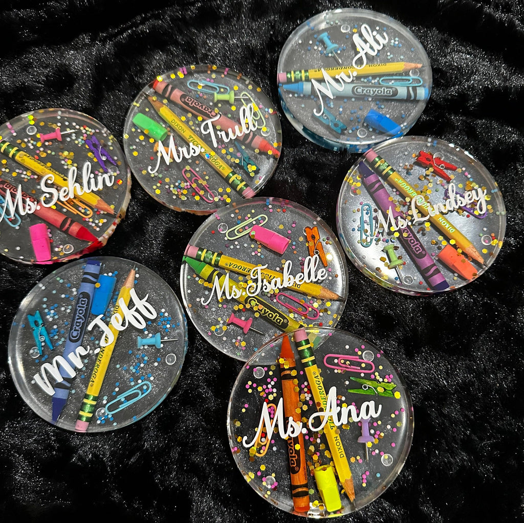 Personalized Teacher Coasters/Custom Teacher Coasters/Teachers Gift/Teacher Coasters/Crayon and Pencil Coasters|Teacher Appreciation Gifts