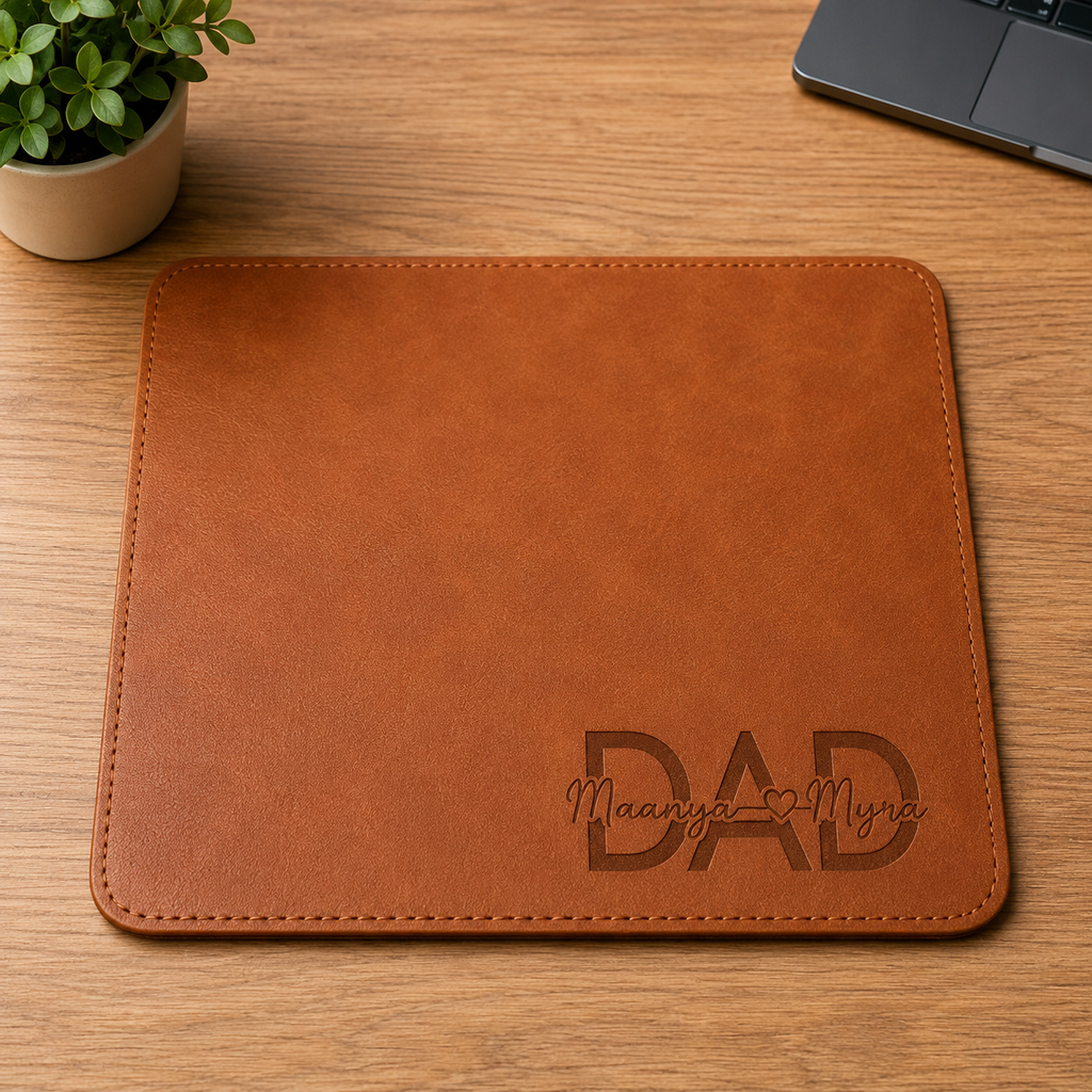 Personalized Leather Mouse Pad for Dad | Custom Engraved Father’s Day Gift | Office Desk Accessory