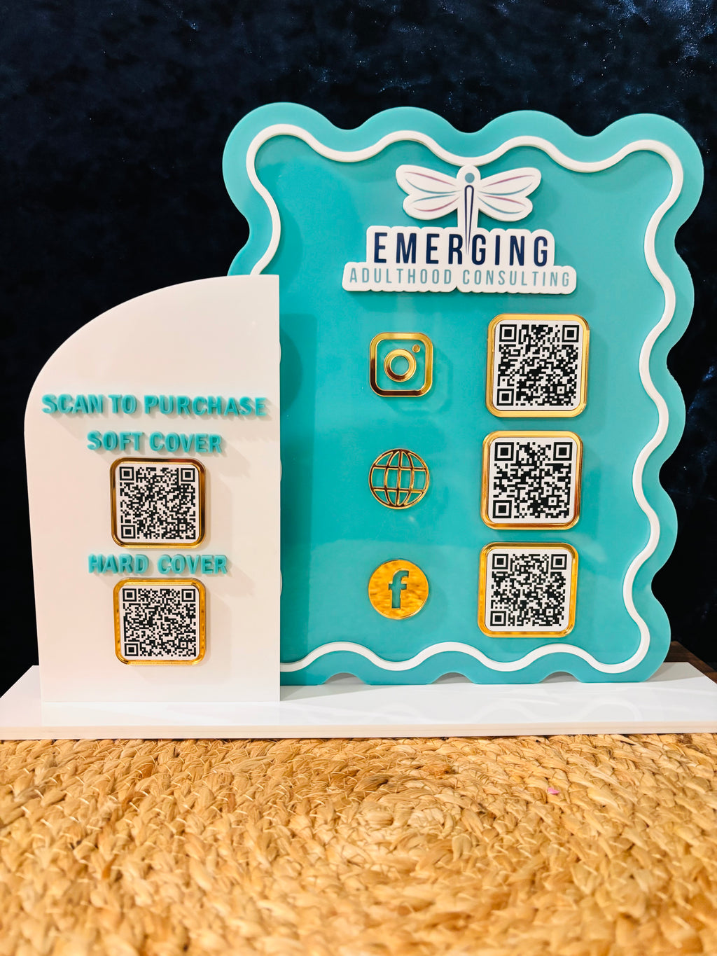 Custom Acrylic wavy QR Code Sign | Personalized Business Display Stand
