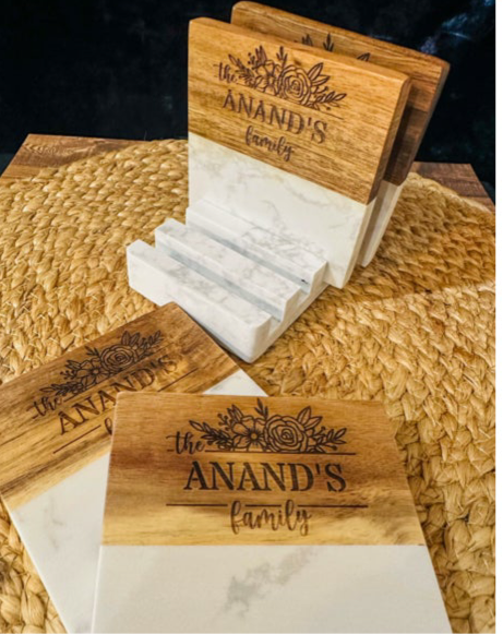 Marble and Wooden Coasters, Custom Coasters, Engraved Coasters, Custom Gifts, Engraved Gifts , Realtor Gifts, Closing Gifts, Housewarming