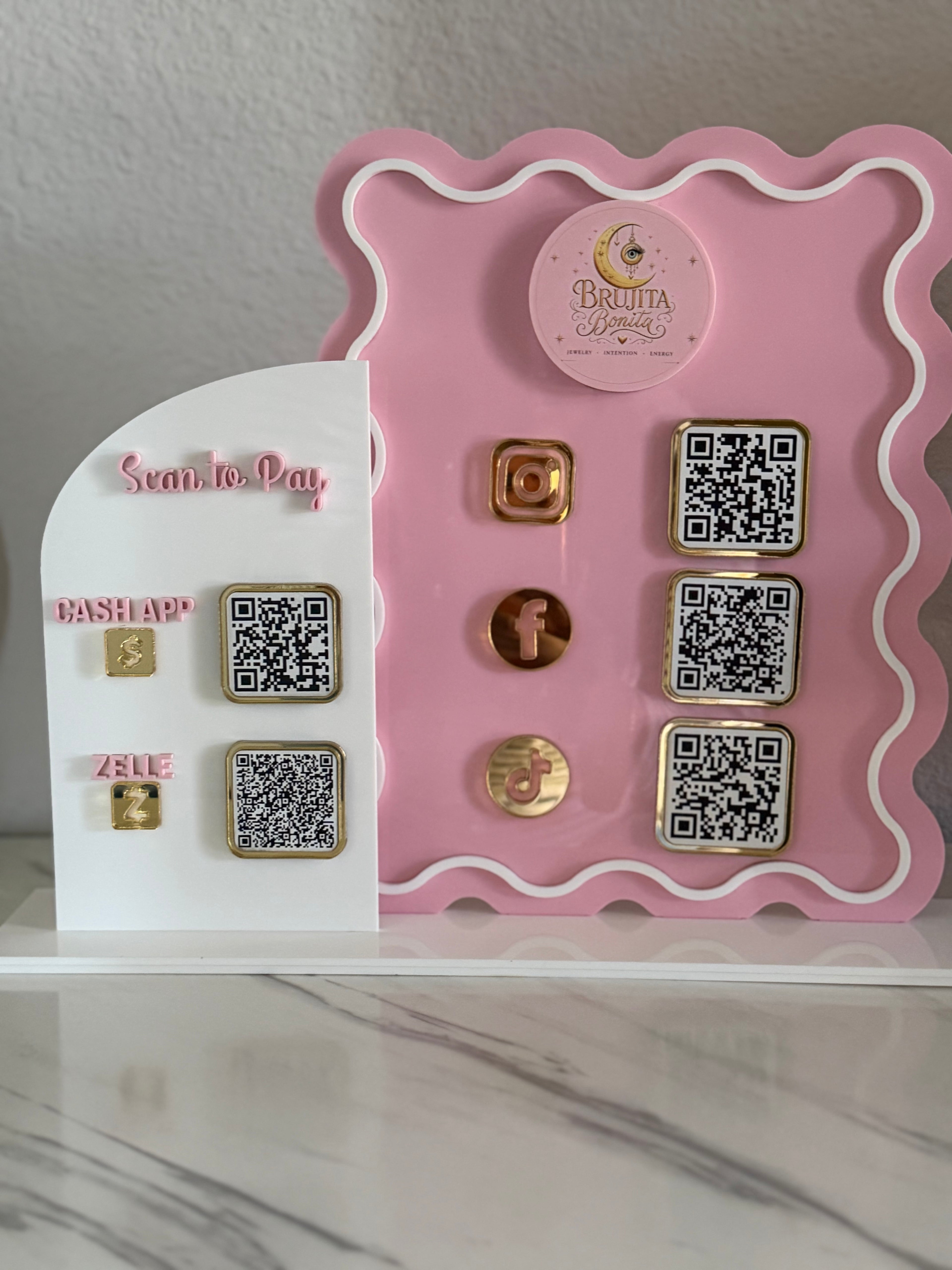 Custom Acrylic wavy QR Code Sign | Personalized Business Display Stand