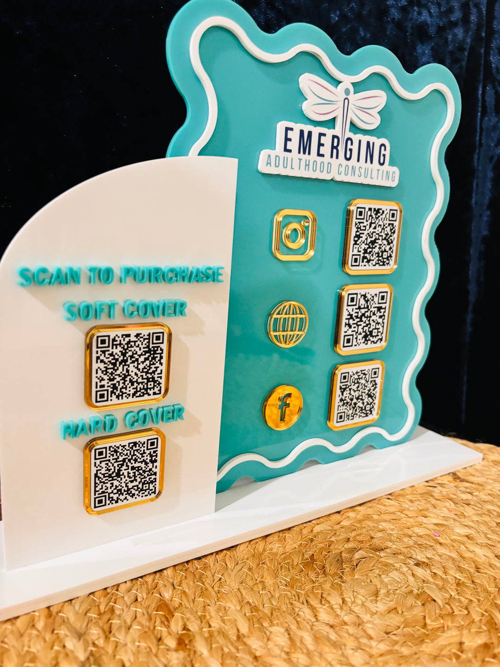 Custom Acrylic wavy QR Code Sign | Personalized Business Display Stand