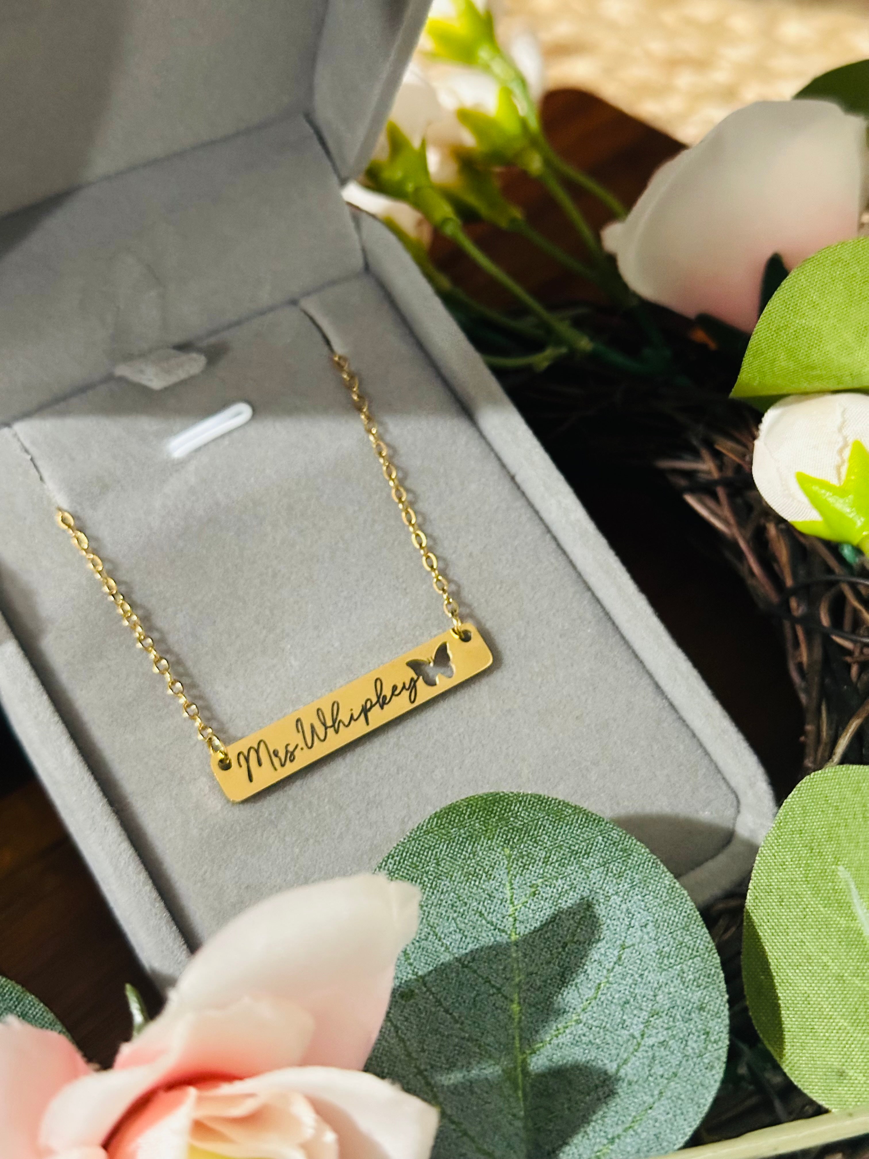 Personalized Name Bar Necklace – Custom Engraved | Anti-Tarnish, Hypoallergenic Jewelry