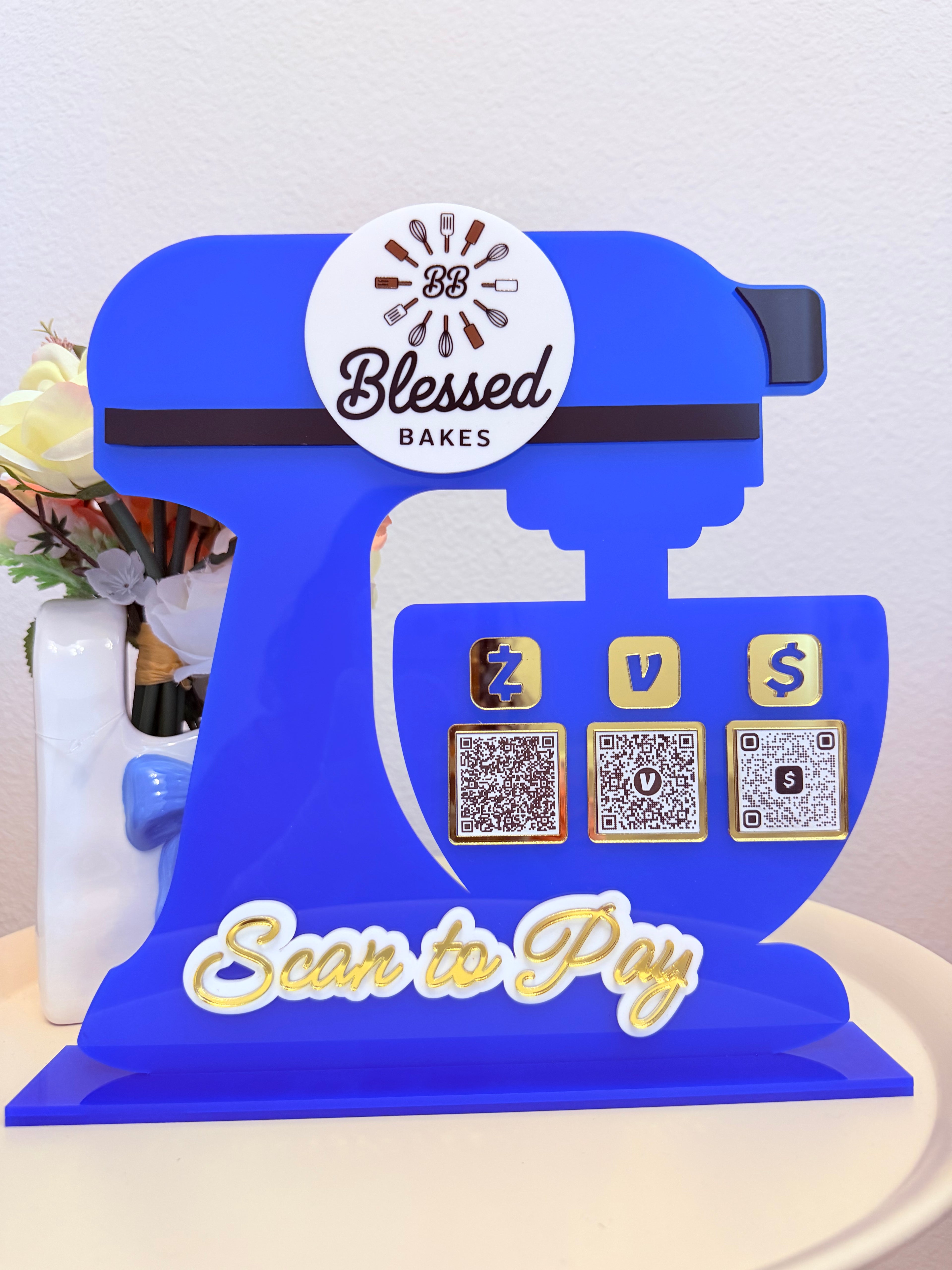 Custom Acrylic Stand Mixer QR Sign for Business – Payments, Socials & More