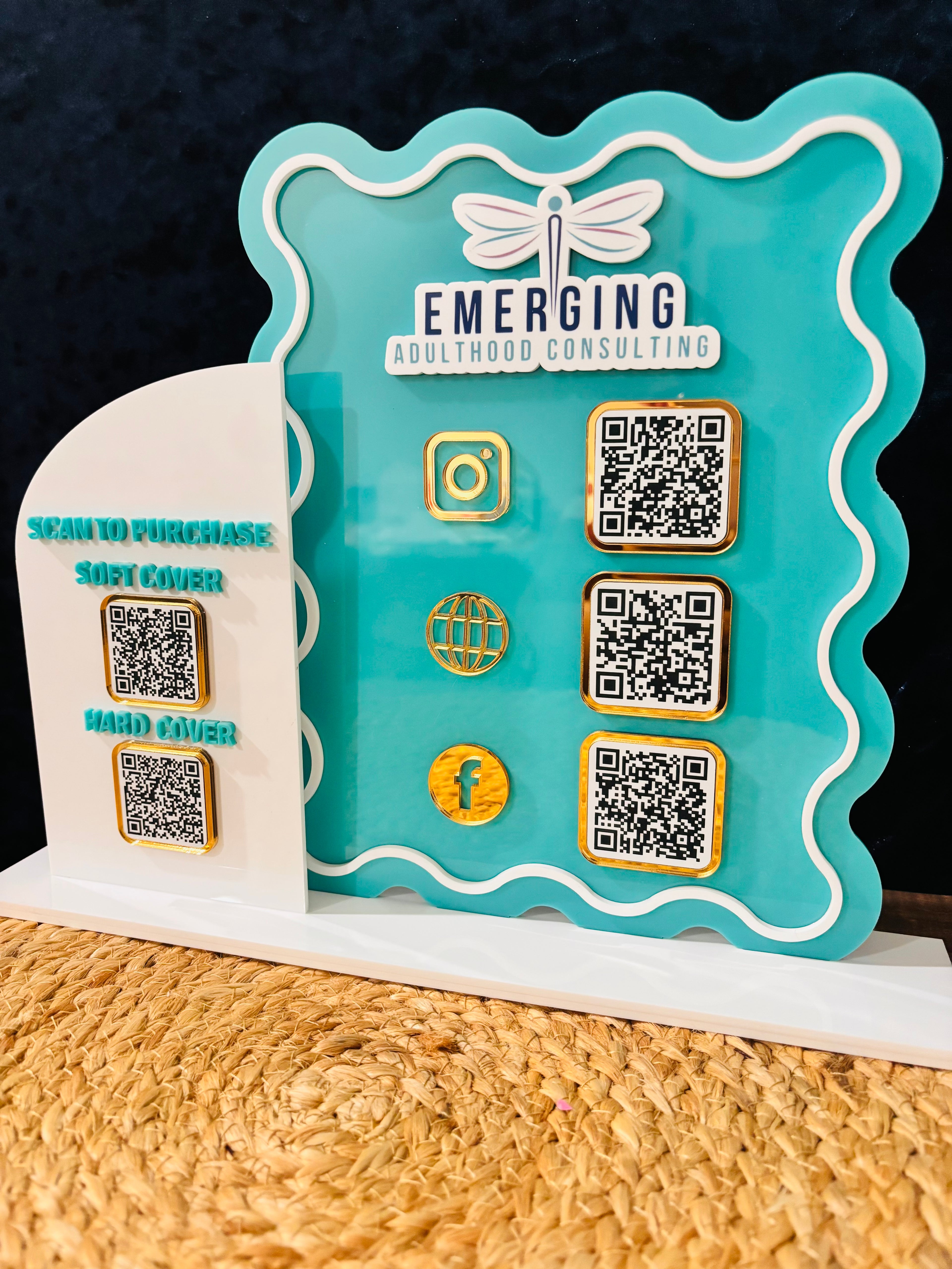 Custom Acrylic wavy QR Code Sign | Personalized Business Display Stand