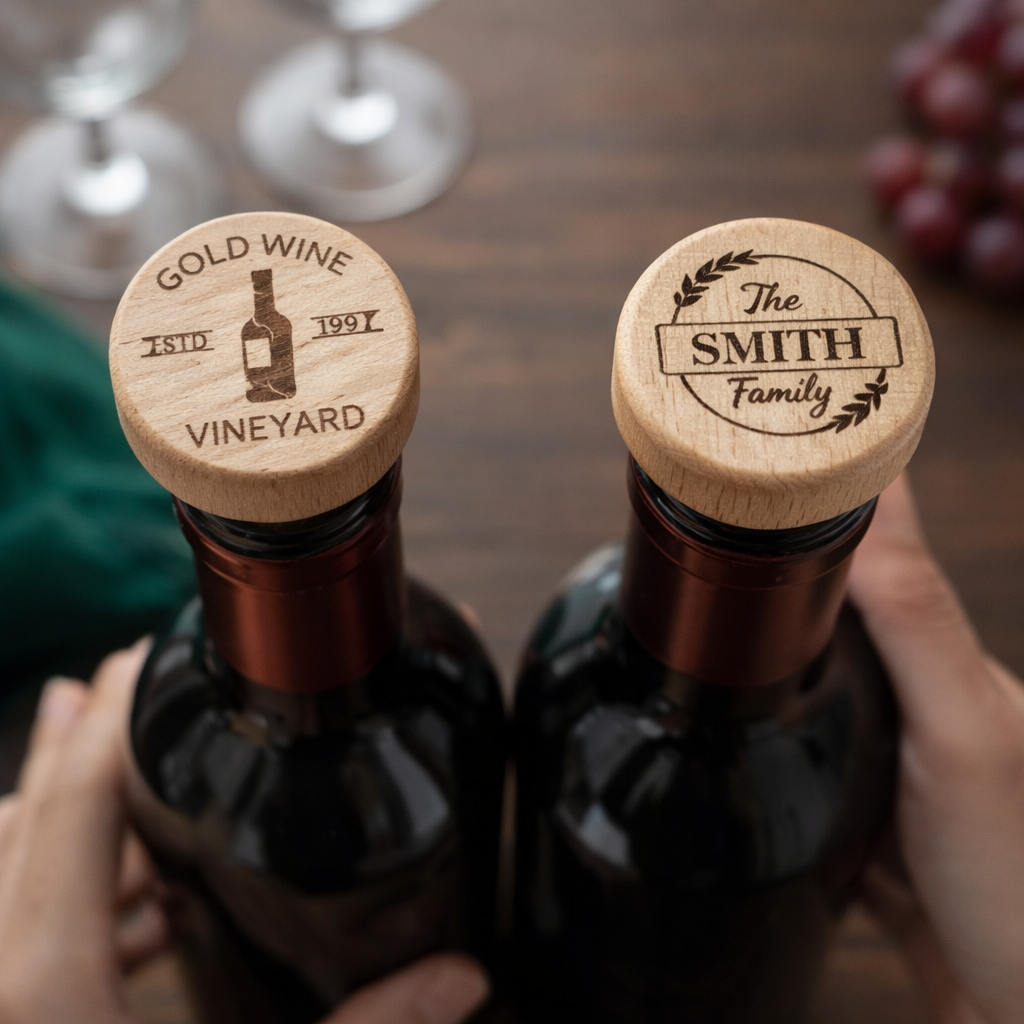 Personalized Engraved Wine Stopper – Custom Name Bottle Stopper in Wood, Black or Pink