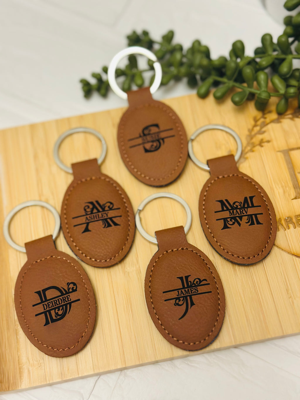 Custom Engraved Leather Keychain – Monogram, Logo, or Name