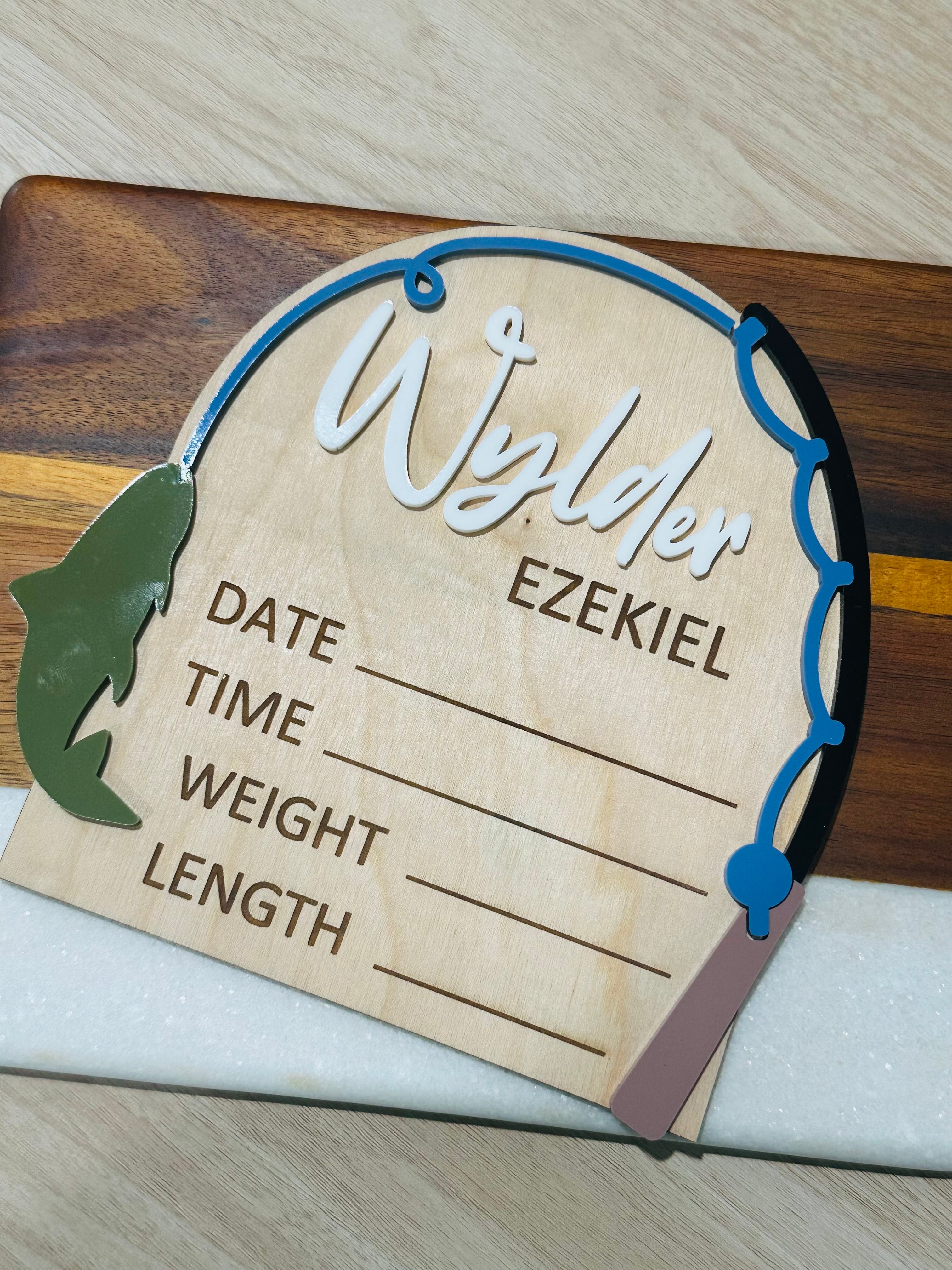 Personalized Fishing-Themed Baby Birth Announcement Sign