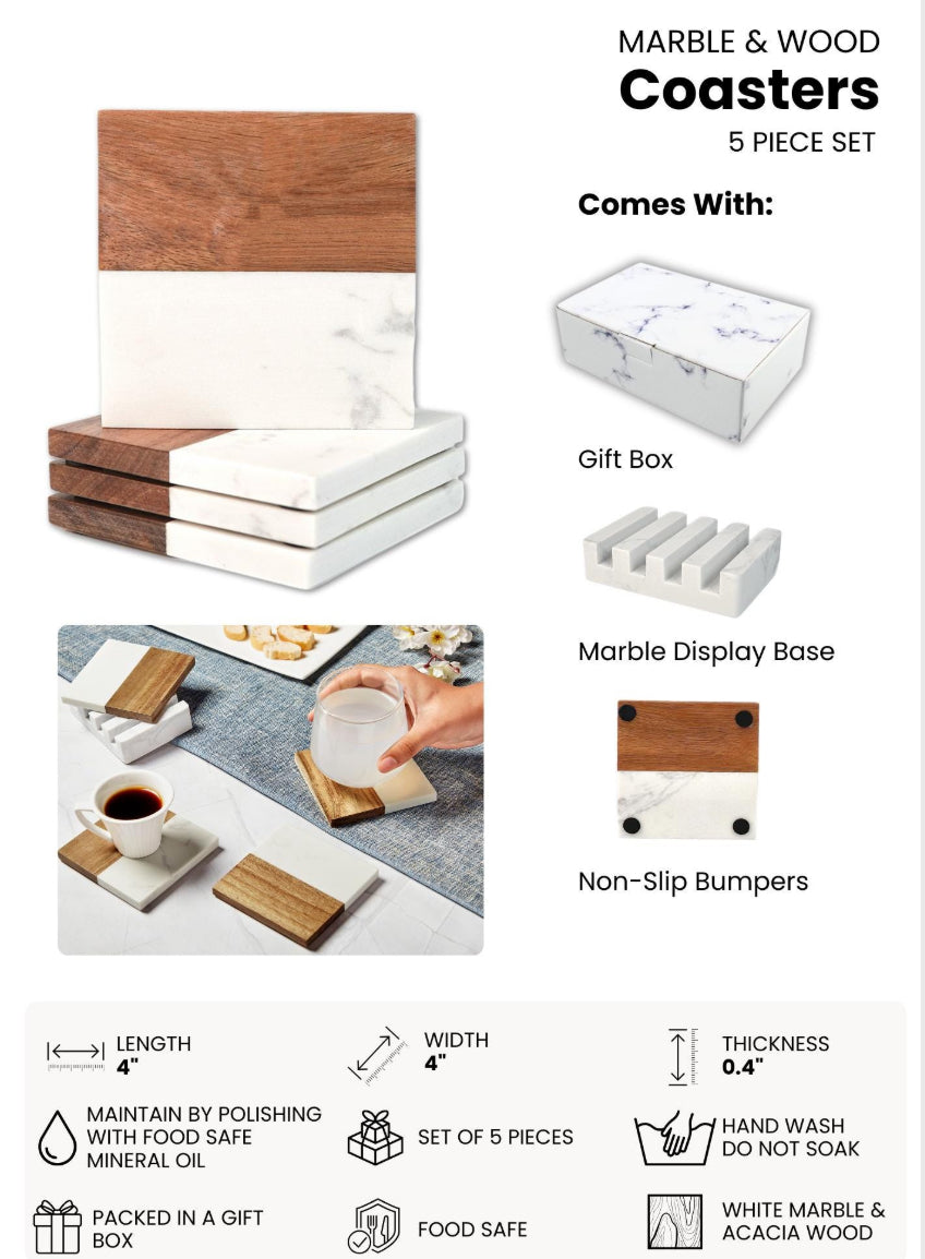 Marble and Wooden Coasters, Custom Coasters, Engraved Coasters, Custom Gifts, Engraved Gifts , Realtor Gifts, Closing Gifts, Housewarming