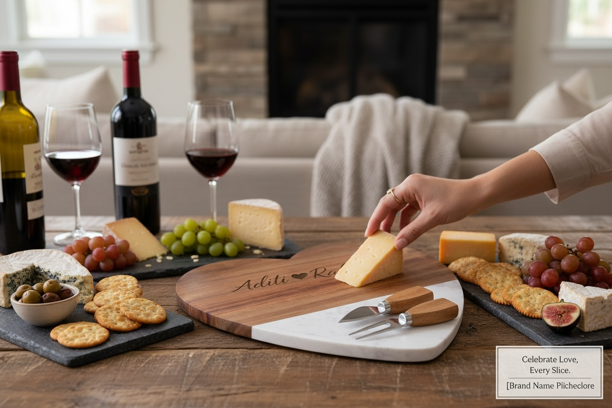 Custom Wood and Marble Heart Cutting Board, Valentine Gifts, Wedding Gifts, Housewarming Gifts