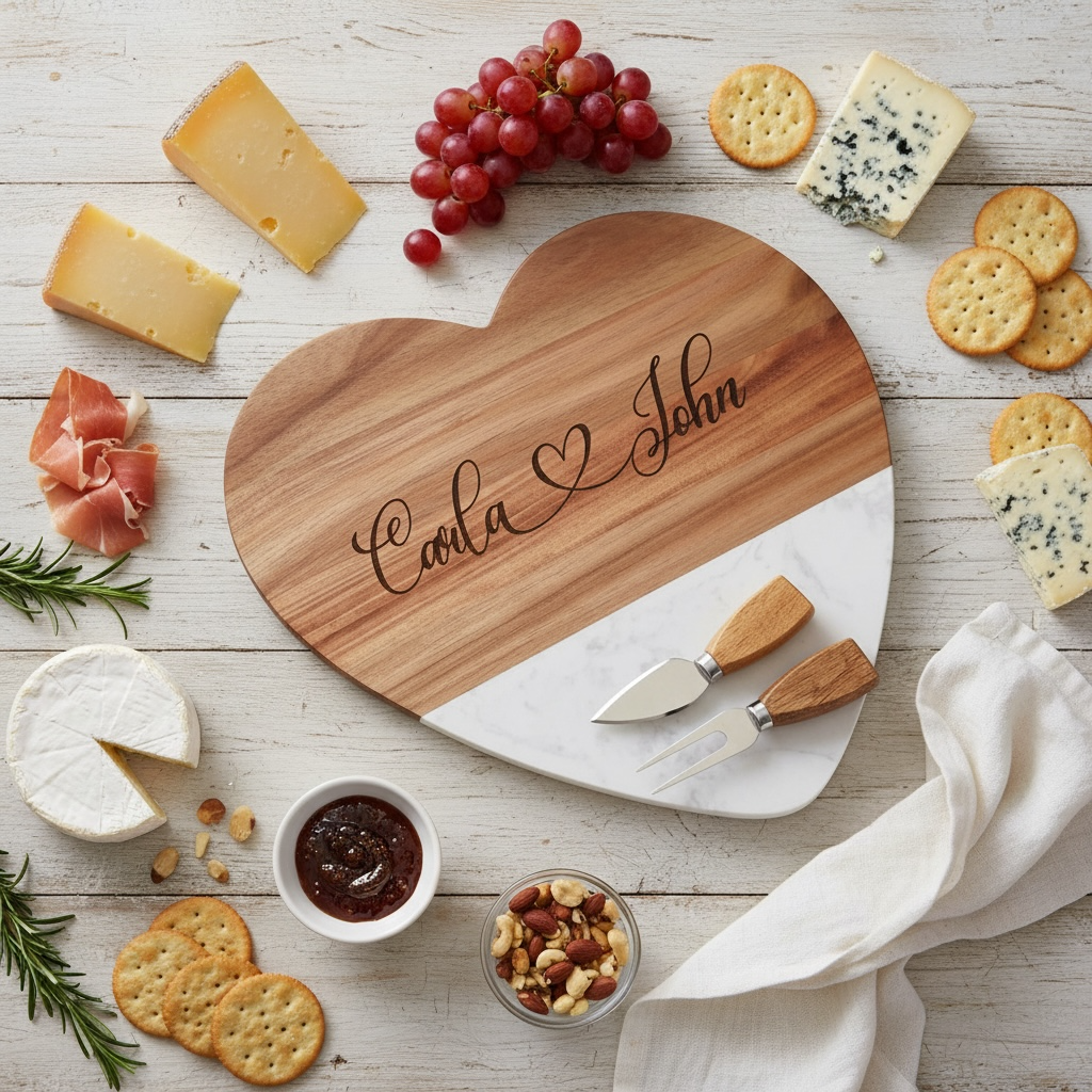 Custom Wood and Marble Heart Cutting Board, Valentine Gifts, Wedding Gifts, Housewarming Gifts