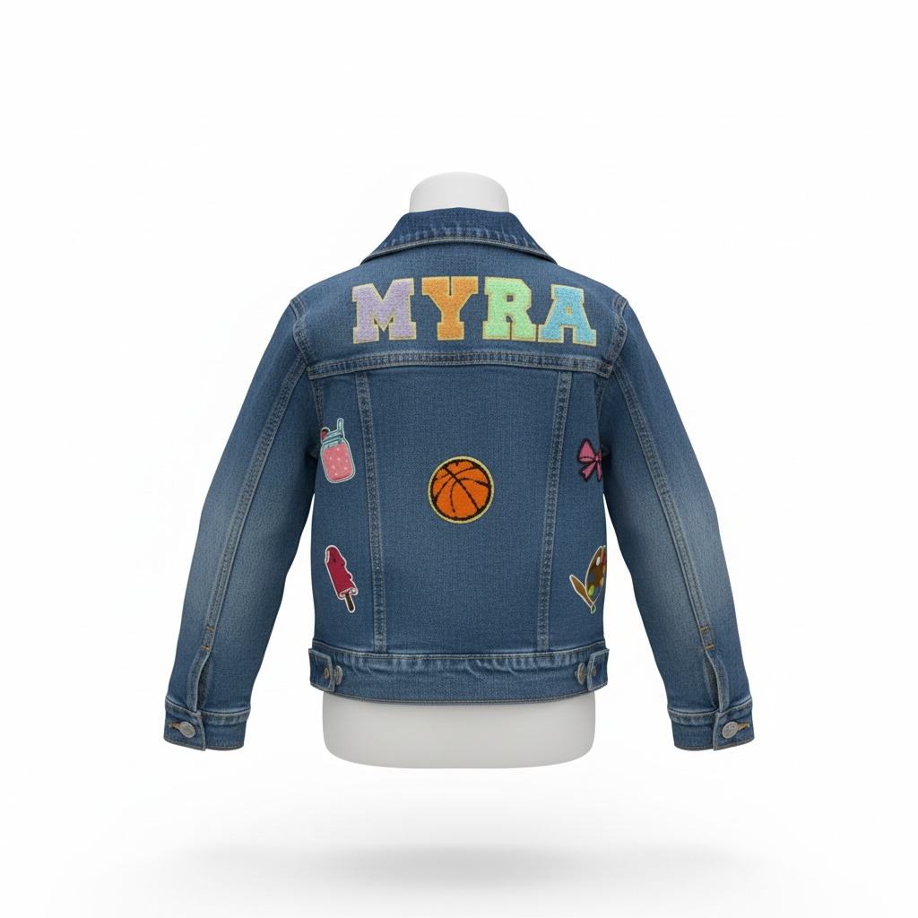 Custom Kids Denim Jacket with Name & Patches | Personalized Unisex Jean Jacket