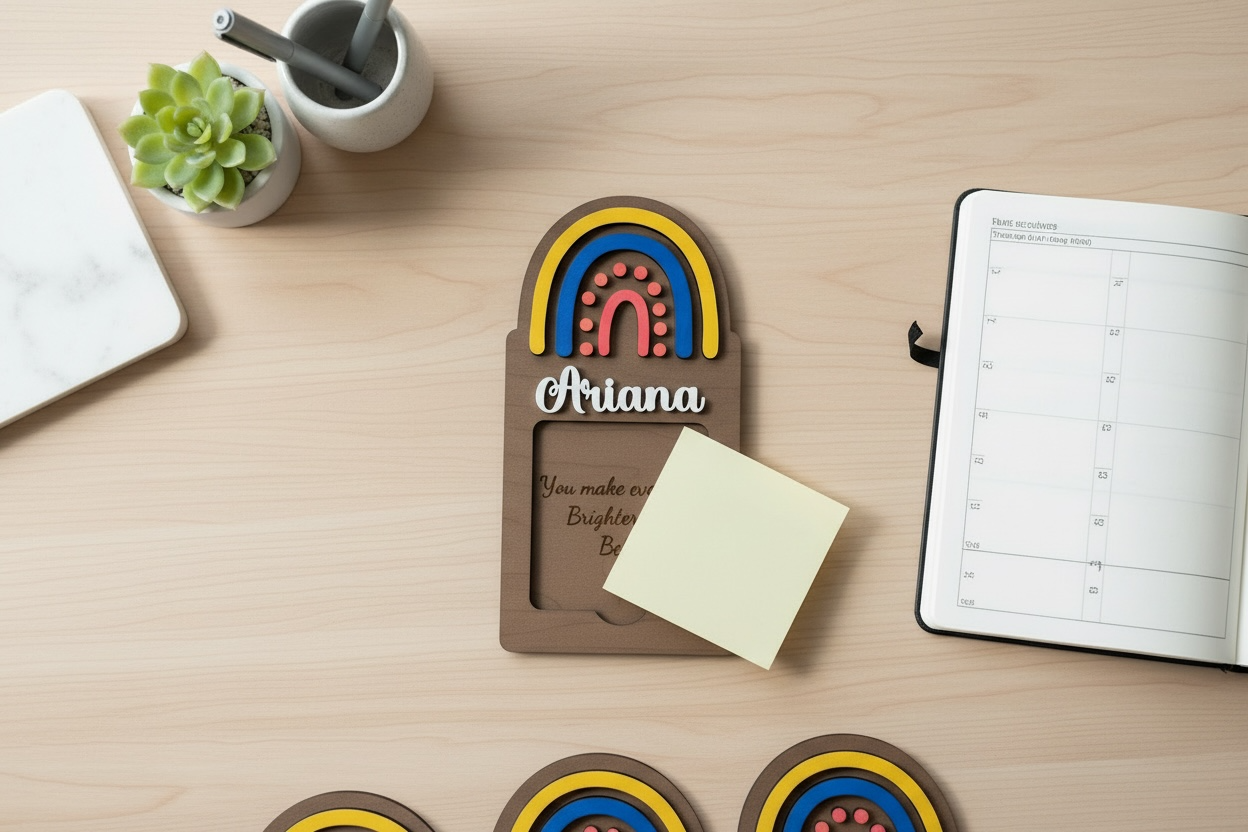 Personalized Rainbow Post-it Note Holder – Appreciation Desk Gift