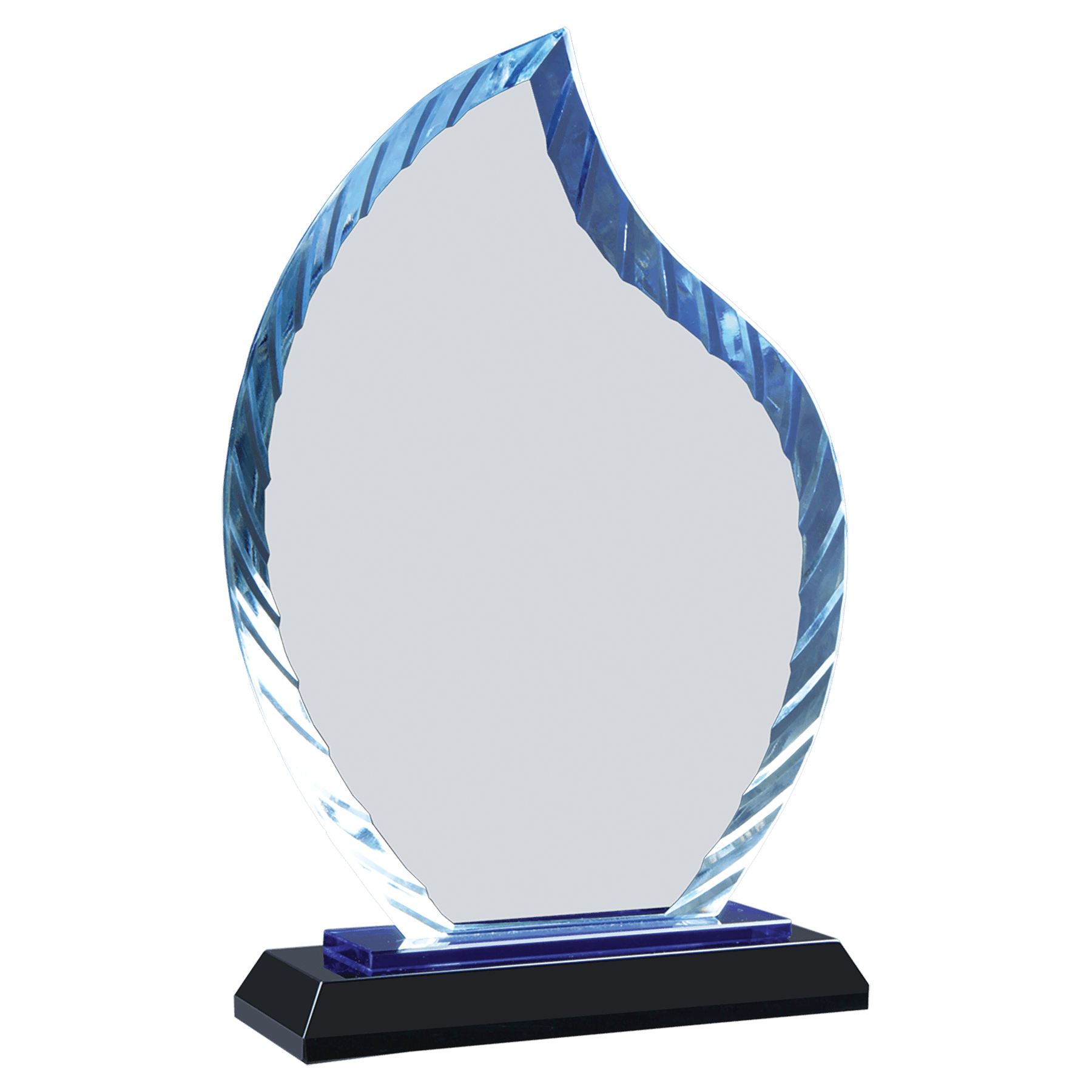 8" Clear Flame Accent Glass on Blue & Black Reflective Base