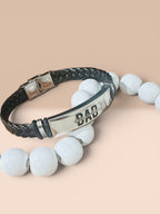 Father’s Day Personalized Bracelet | Custom Engraved Dad Bracelet | Gold, Silver & Braided Leather