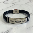 Father’s Day Personalized Bracelet | Custom Engraved Dad Bracelet | Gold, Silver & Braided Leather