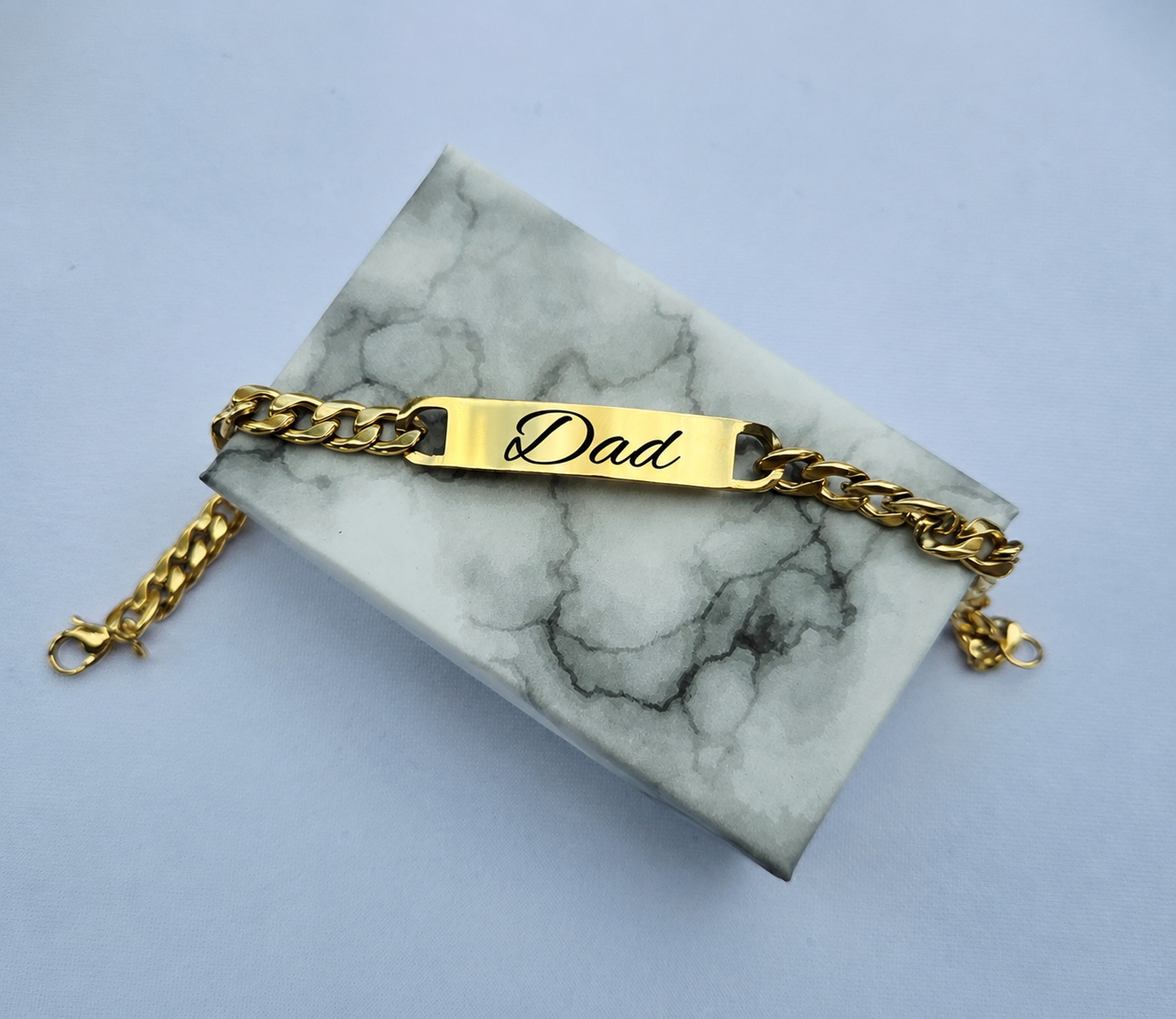 Father’s Day Personalized Bracelet | Custom Engraved Dad Bracelet | Gold, Silver & Braided Leather