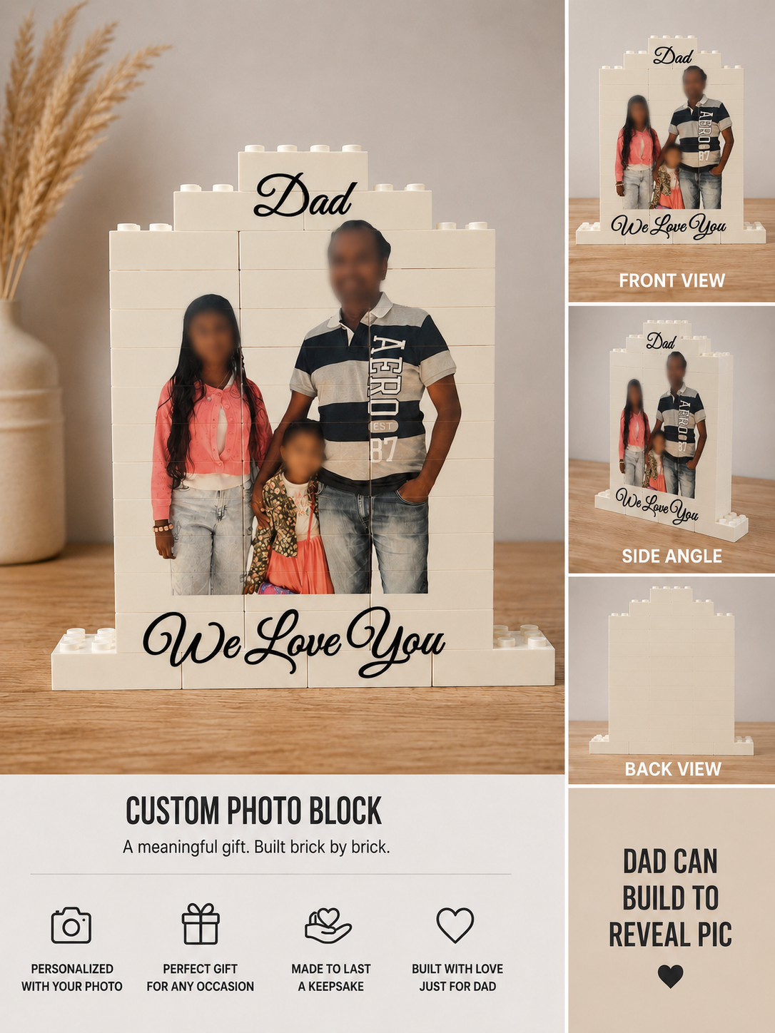 Personalized Photo Building Block Frame for Dad