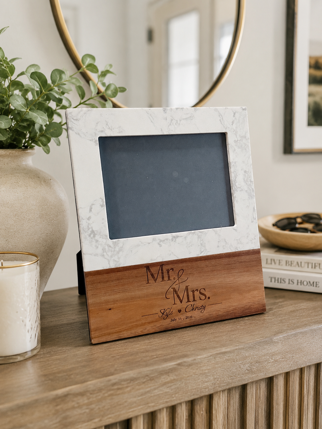 Personalized Marble & Wood 5x7 Picture Frame