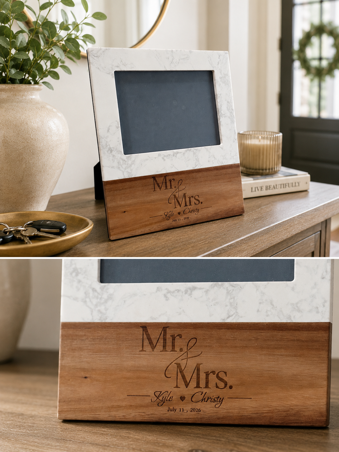 Personalized Marble & Wood 5x7 Picture Frame