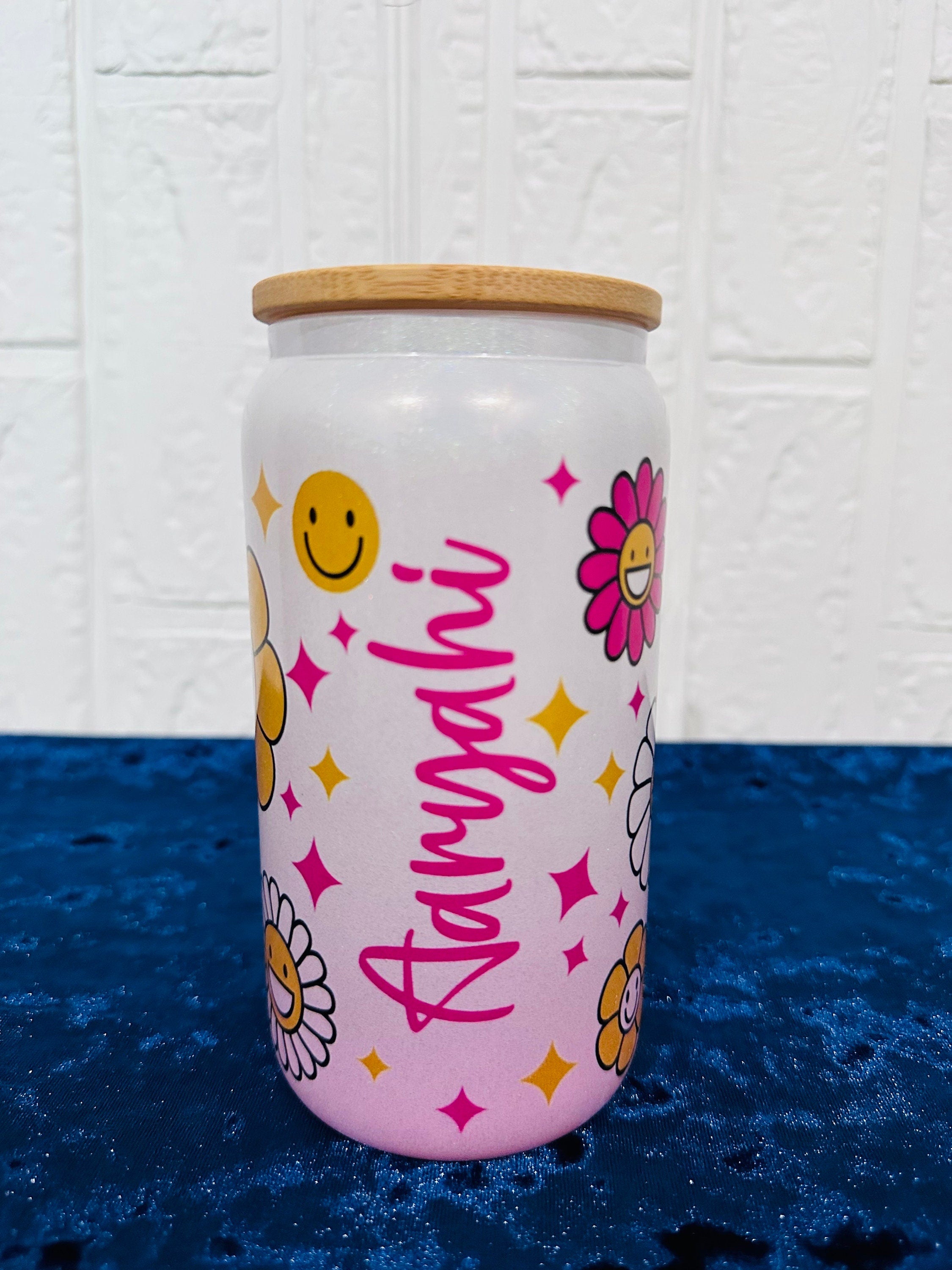 16oz Libby Glass can, Gradient Ombre Pink Glass can, Gifts for Girls, Shimmer Glass Tumbler, 16oz Glass Tumbler, Glass Tumbler, Glass Can