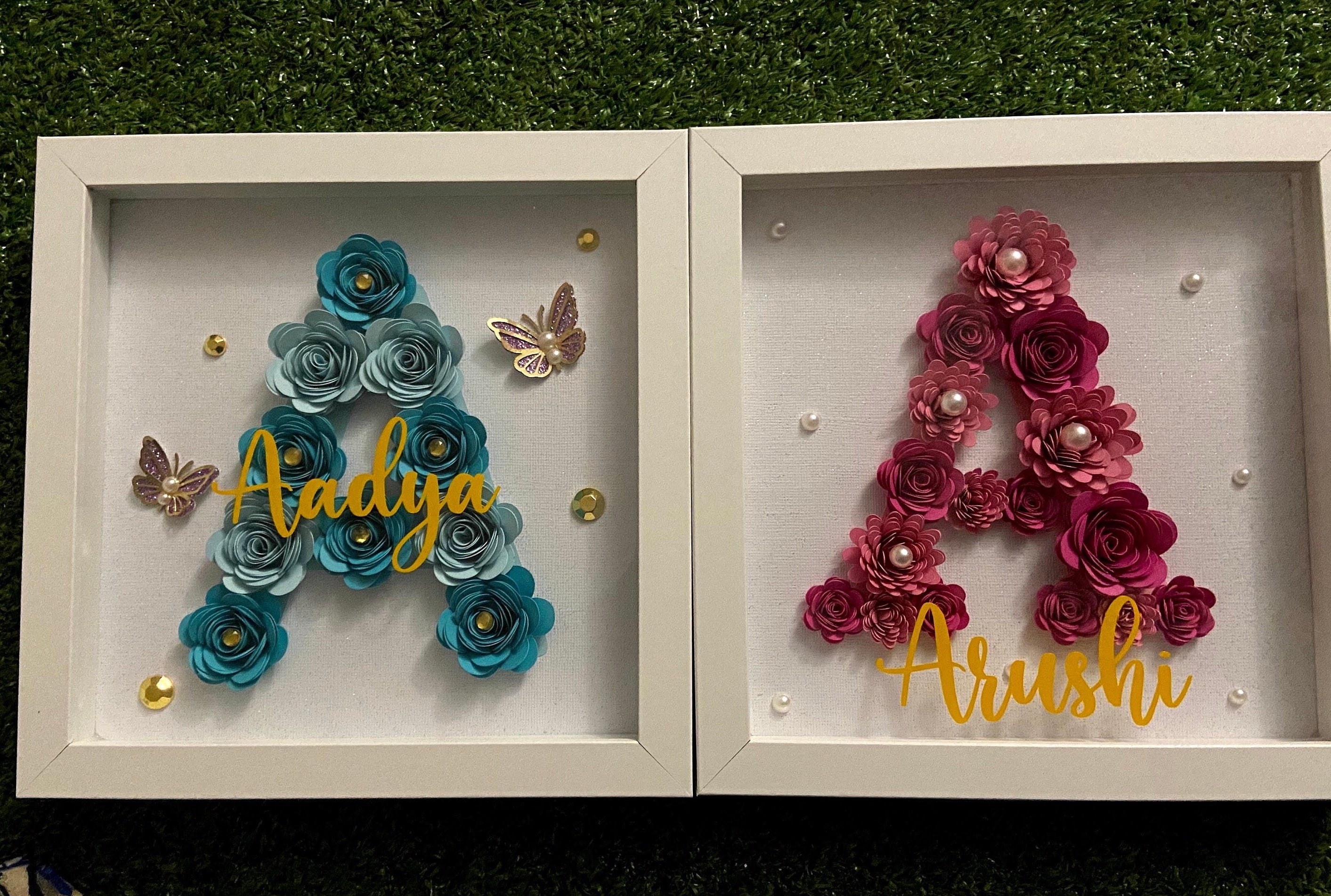 Personalised Initial Shadow Box, Custom Shadow Box, Paper flower Shadow Box, ShadowBox, Return Gifts, Initial Shadow Box, Birthday Gifts