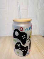 Gamer Glass Can, 16oz Libby Glass can, 12oz Glass can, Gifts for Gamer, Frosted Glass Tumbler, Gamer Glass Tumbler, Glass Tumbler, Glass Can