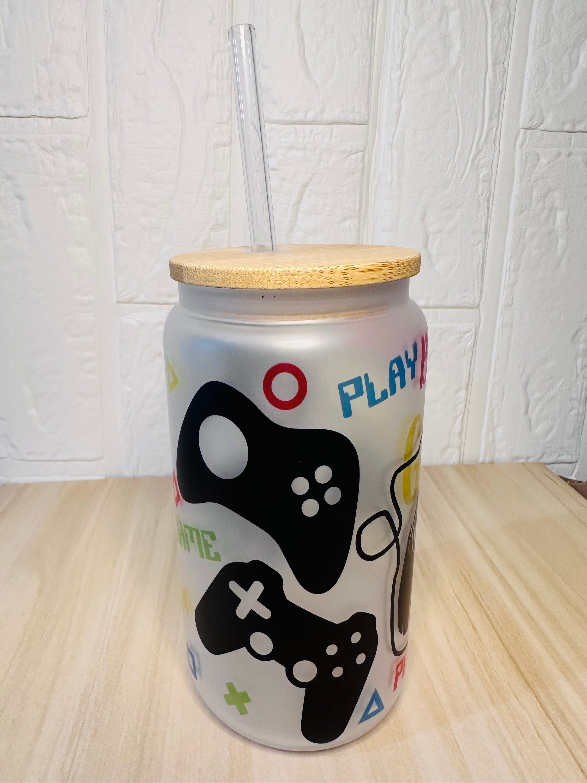 Gamer Glass Can, 16oz Libby Glass can, 12oz Glass can, Gifts for Gamer, Frosted Glass Tumbler, Gamer Glass Tumbler, Glass Tumbler, Glass Can