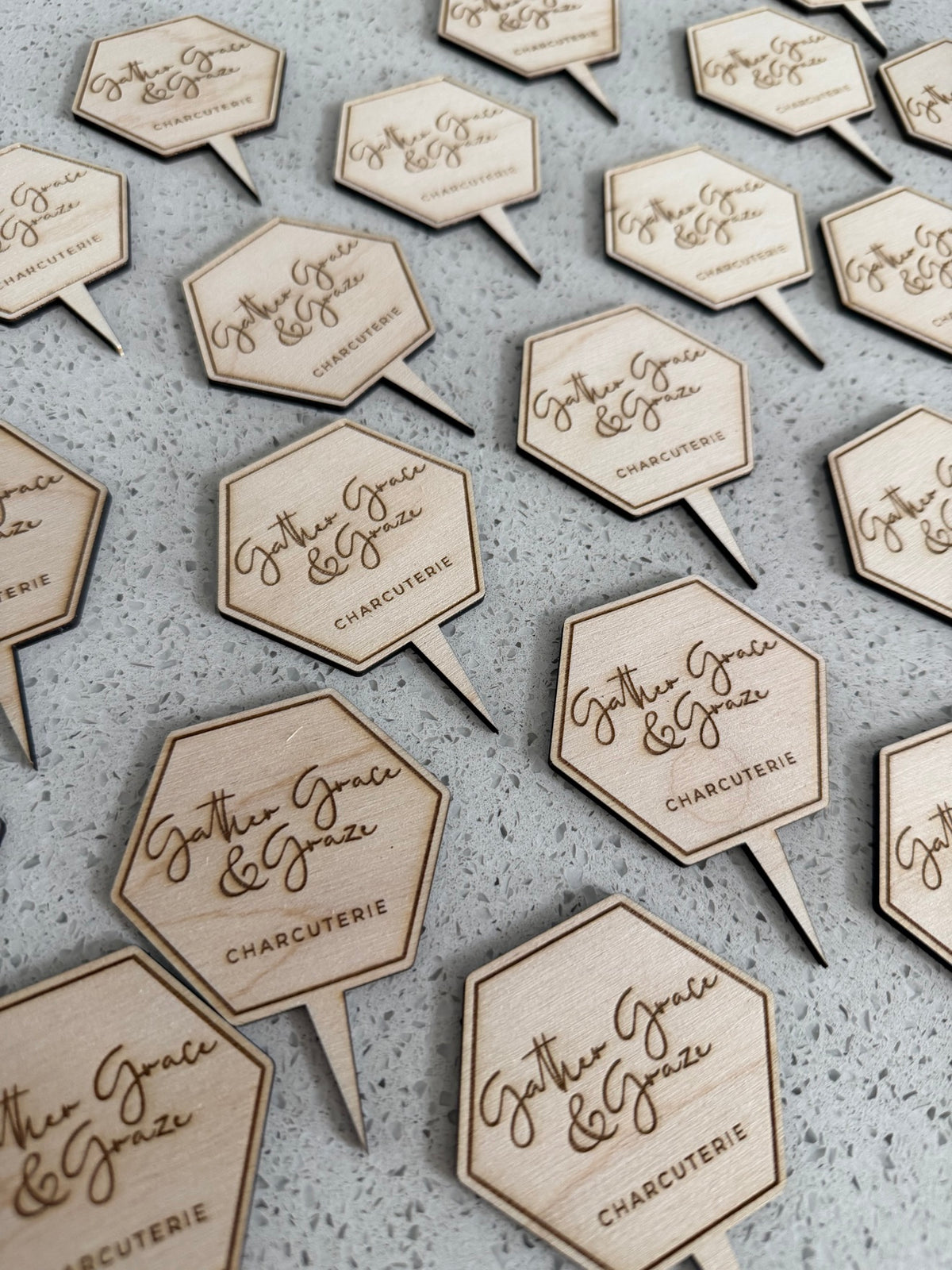 Personalized wooden food picks with custom logo