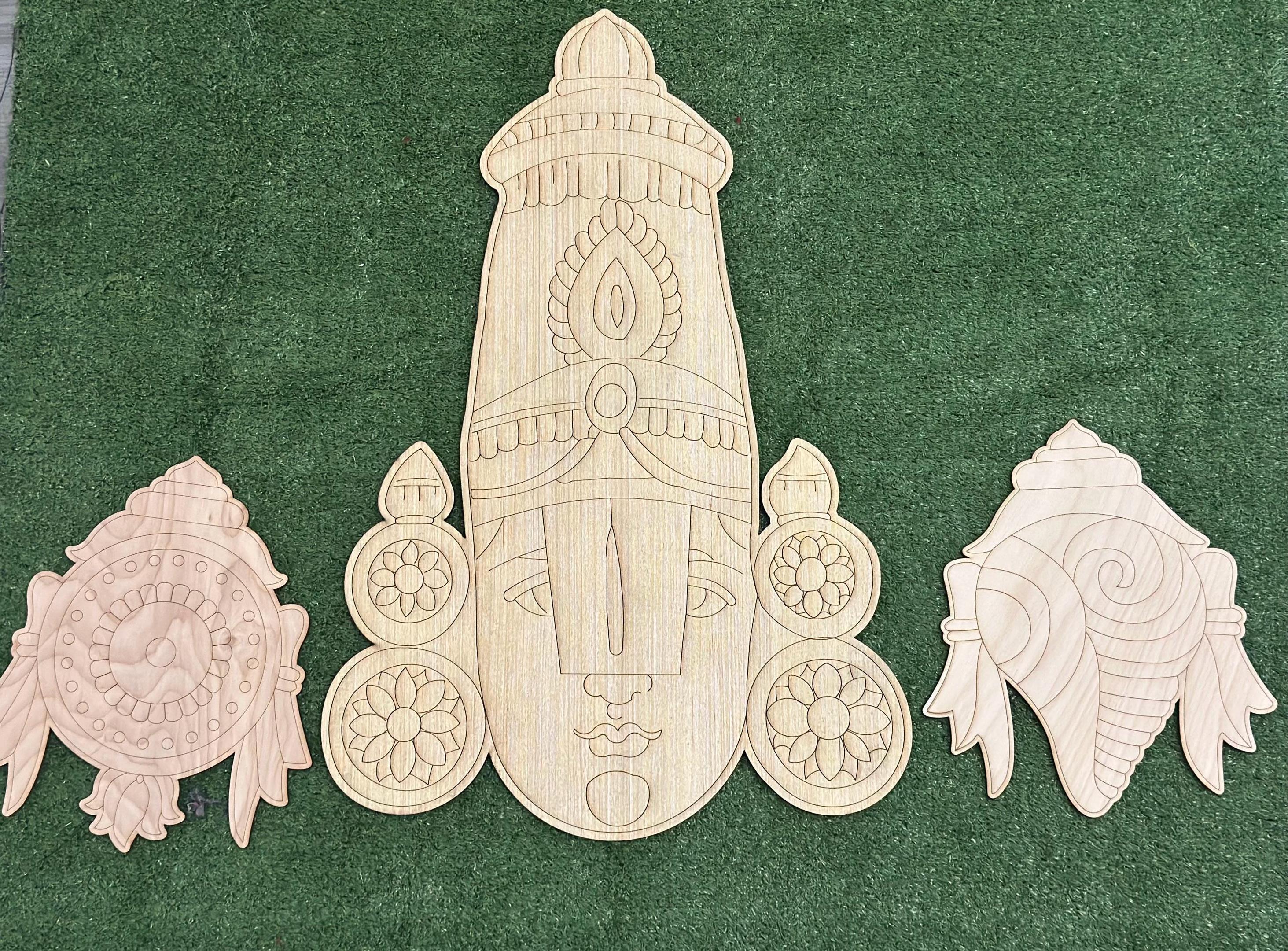 Unfinished Premarked Lord Balaji Plywood Base for DIY Crafts – Laser-Cut Wooden Balaji Cutout, Premarked Base for DIY Crafts, Wall Decor