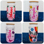 16oz Libby Glass can, Gradient Blue Pink Glass can, Gifts for Girls, Shimmer Glass Tumbler, 16oz Glass Tumbler, Flowers Glass Tumbler