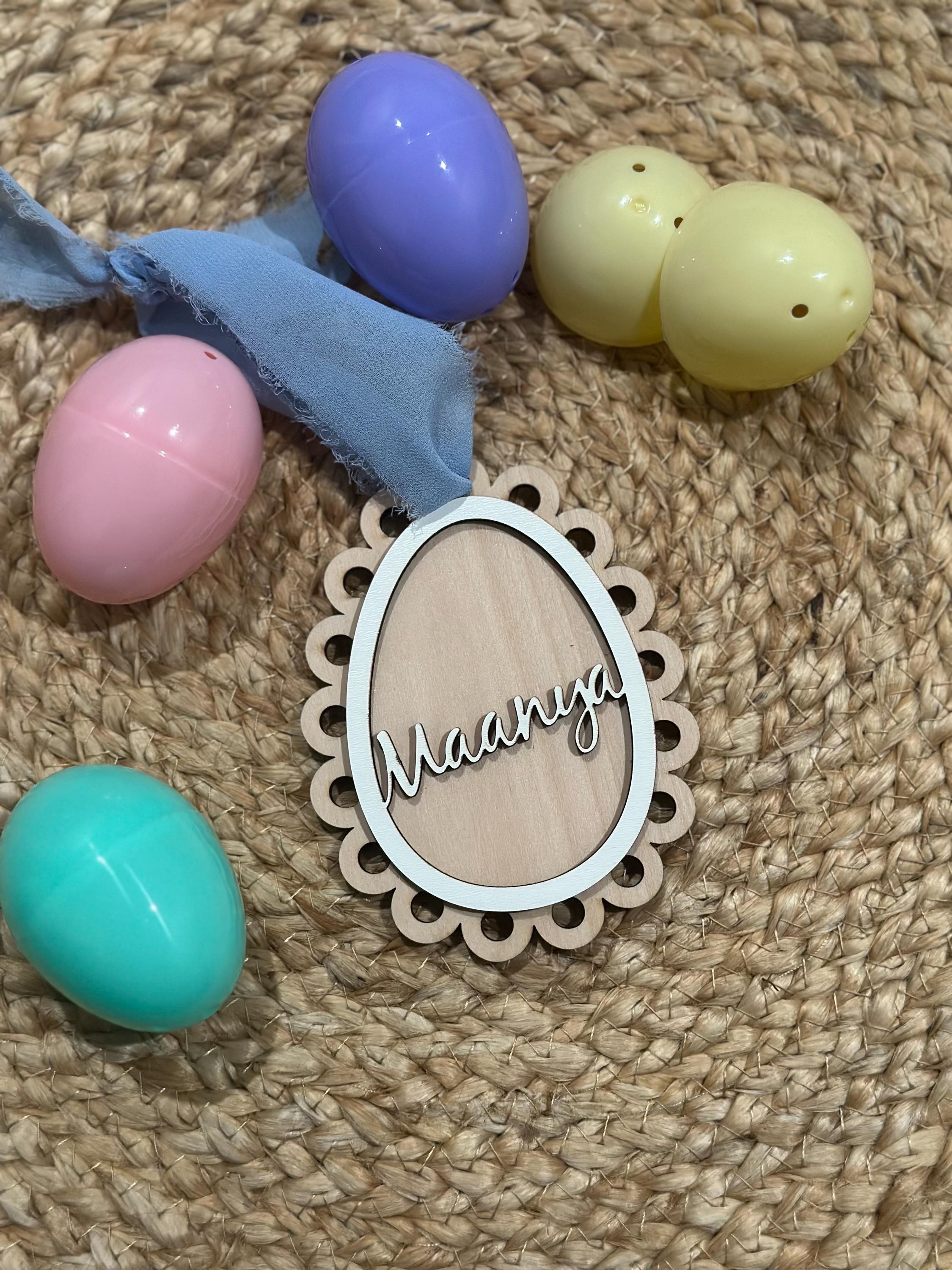 Personalized Easter Basket Tags | Custom Name Egg Ornaments | Laser Cut Wooden Easter Gift | Bunny Name Tag | Spring Decor | Basket tags