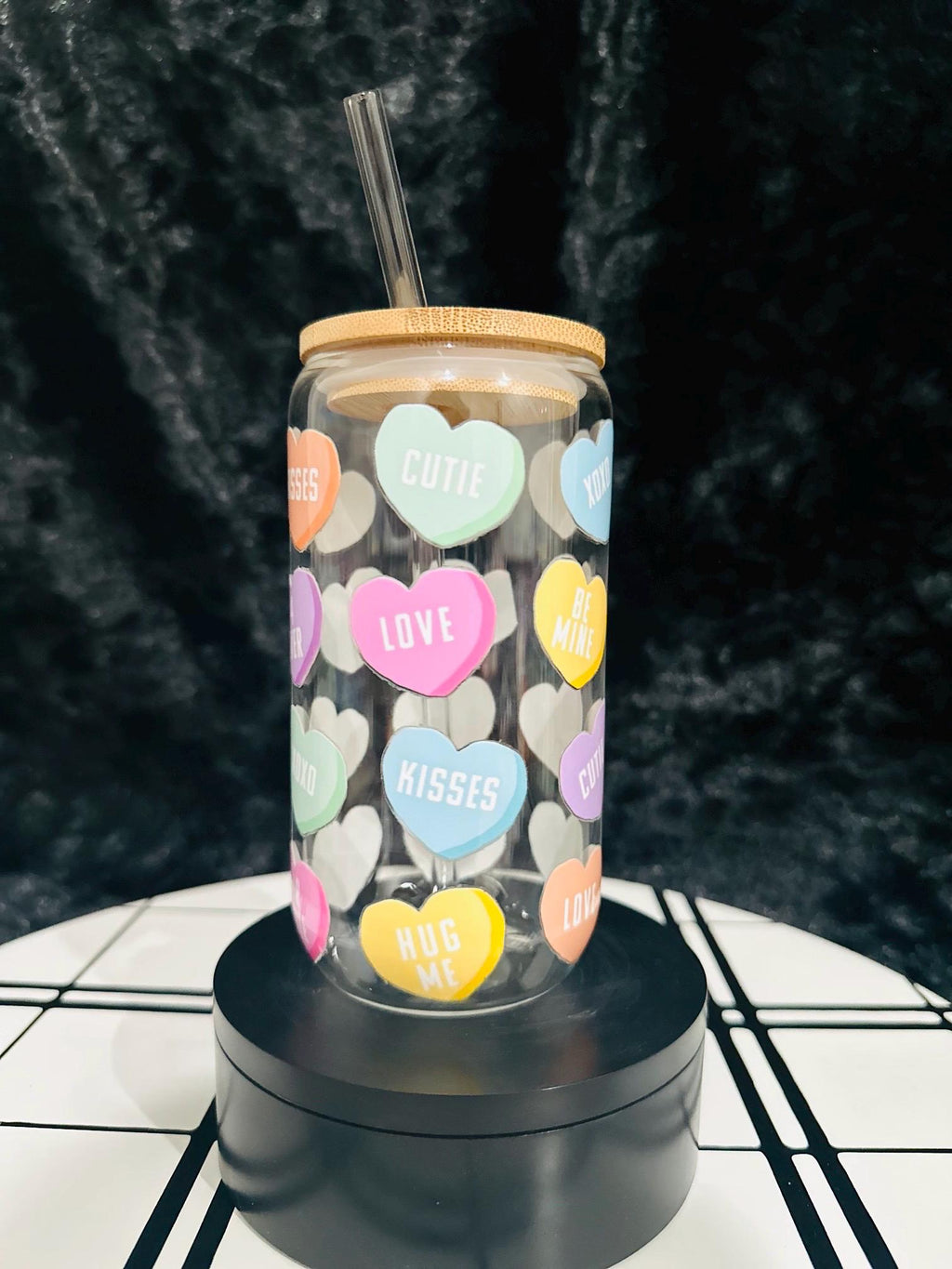 valentine Glass can, Hearts Glass can, 16oz Glass can, Libby Glass Can, Valentine Gifts for her, Valentine Gifts, Hearts Love Glass Can