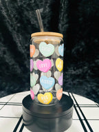 valentine Glass can, Hearts Glass can, 16oz Glass can, Libby Glass Can, Valentine Gifts for her, Valentine Gifts, Hearts Love Glass Can