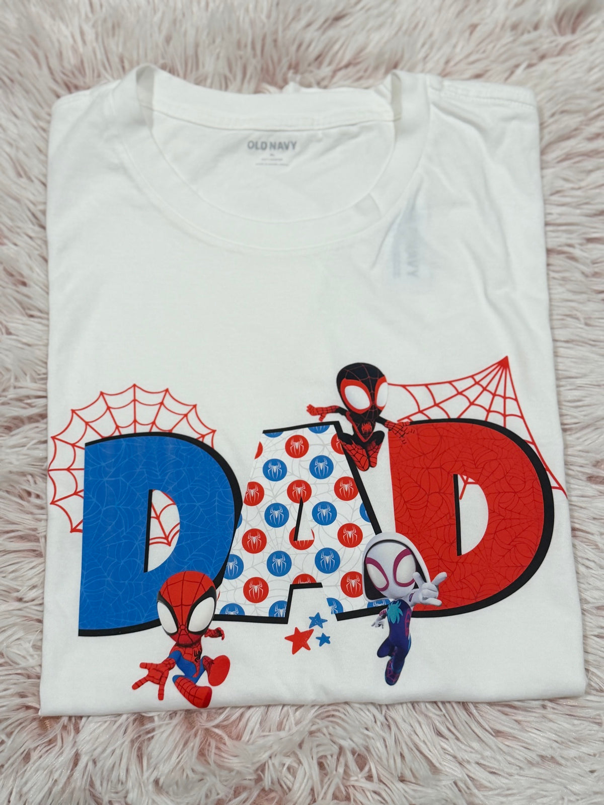 Custom white DTF t-shirt with Spider Dad birthday design