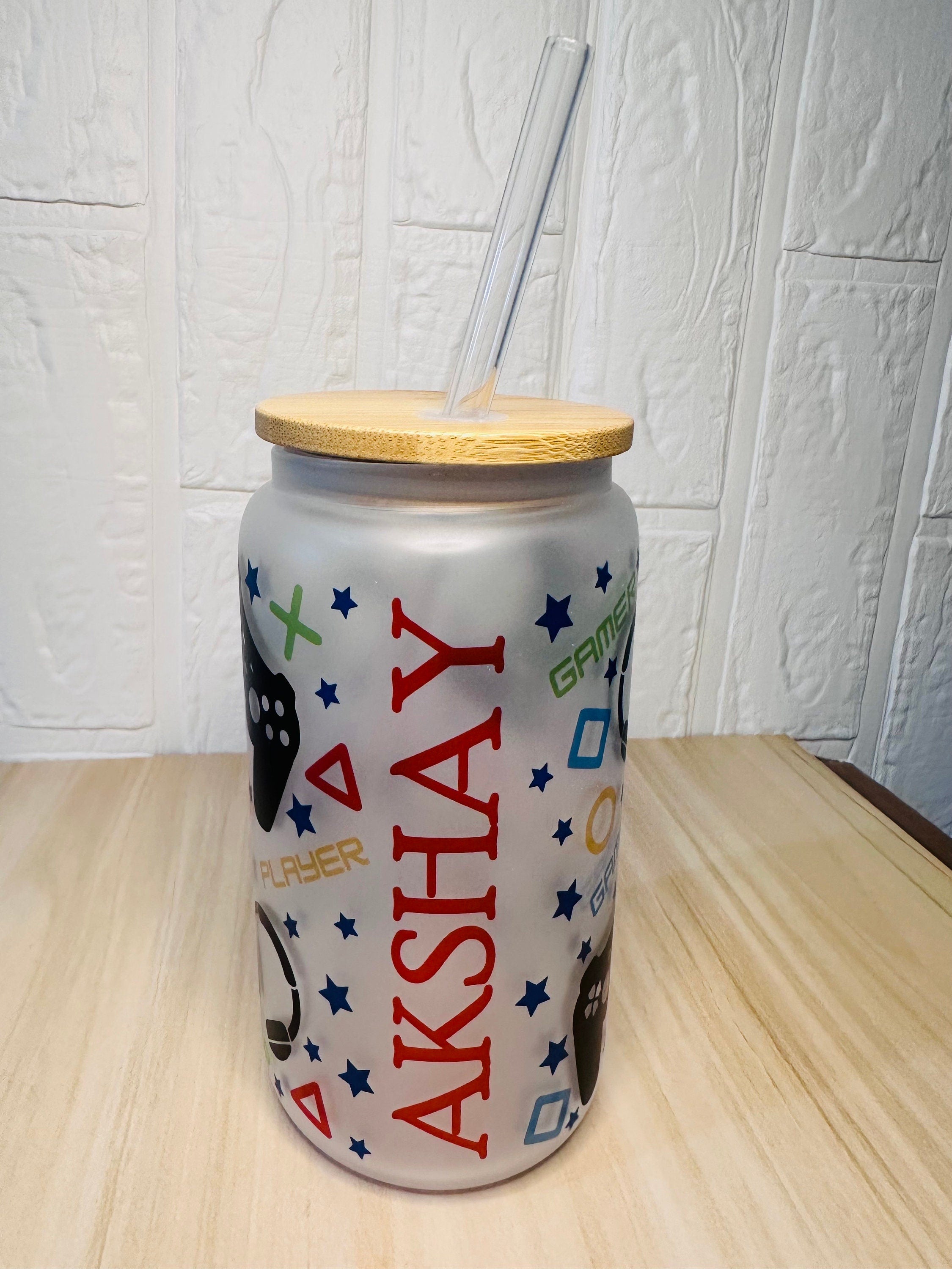 Gamer Glass Can, 16oz Libby Glass can, 12oz Glass can, Gifts for Boys, Frosted Glass Tumbler, Gamer Glass Tumbler, Glass Tumbler, Glass Can
