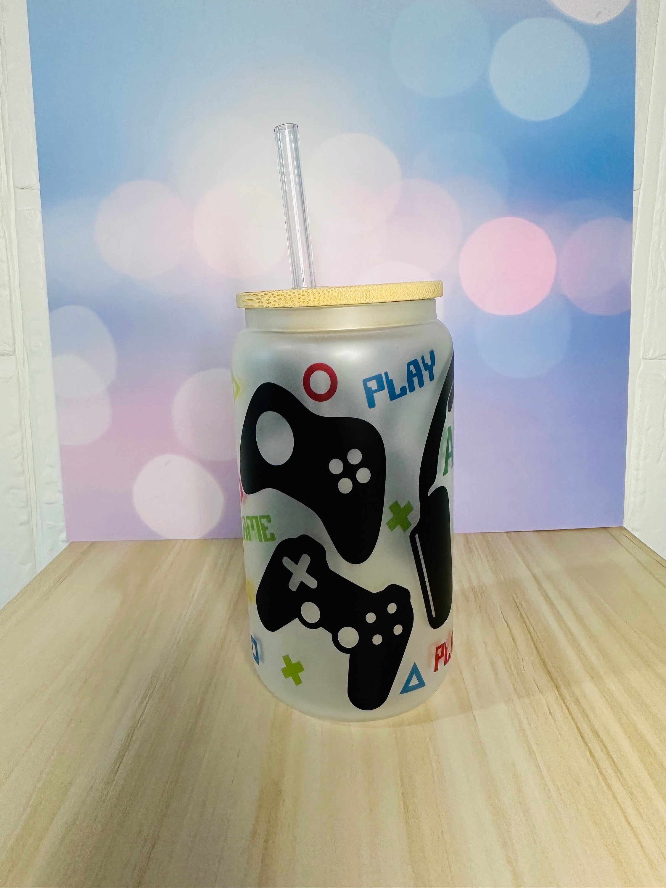 Gamer Glass Can, 16oz Libby Glass can, 12oz Glass can, Gifts for Gamer, Frosted Glass Tumbler, Gamer Glass Tumbler, Glass Tumbler, Glass Can