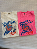 Custom Volleyball Moms Club DTF t-shirts in cream and pink Comfort Colors