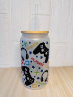 Gamer Glass Can, 16oz Libby Glass can, 12oz Glass can, Gifts for Boys, Frosted Glass Tumbler, Gamer Glass Tumbler, Glass Tumbler, Glass Can