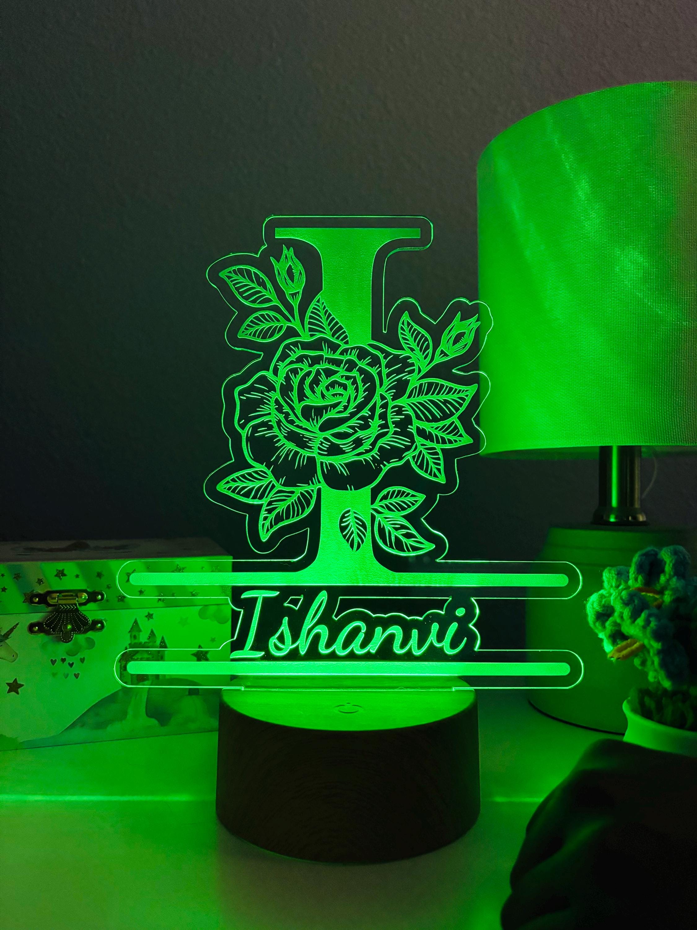 Custom LED Name Night Light – Personalized Acrylic Lamp with Floral Initial – Kids Room Decor, Baby Shower & Birthday Gift