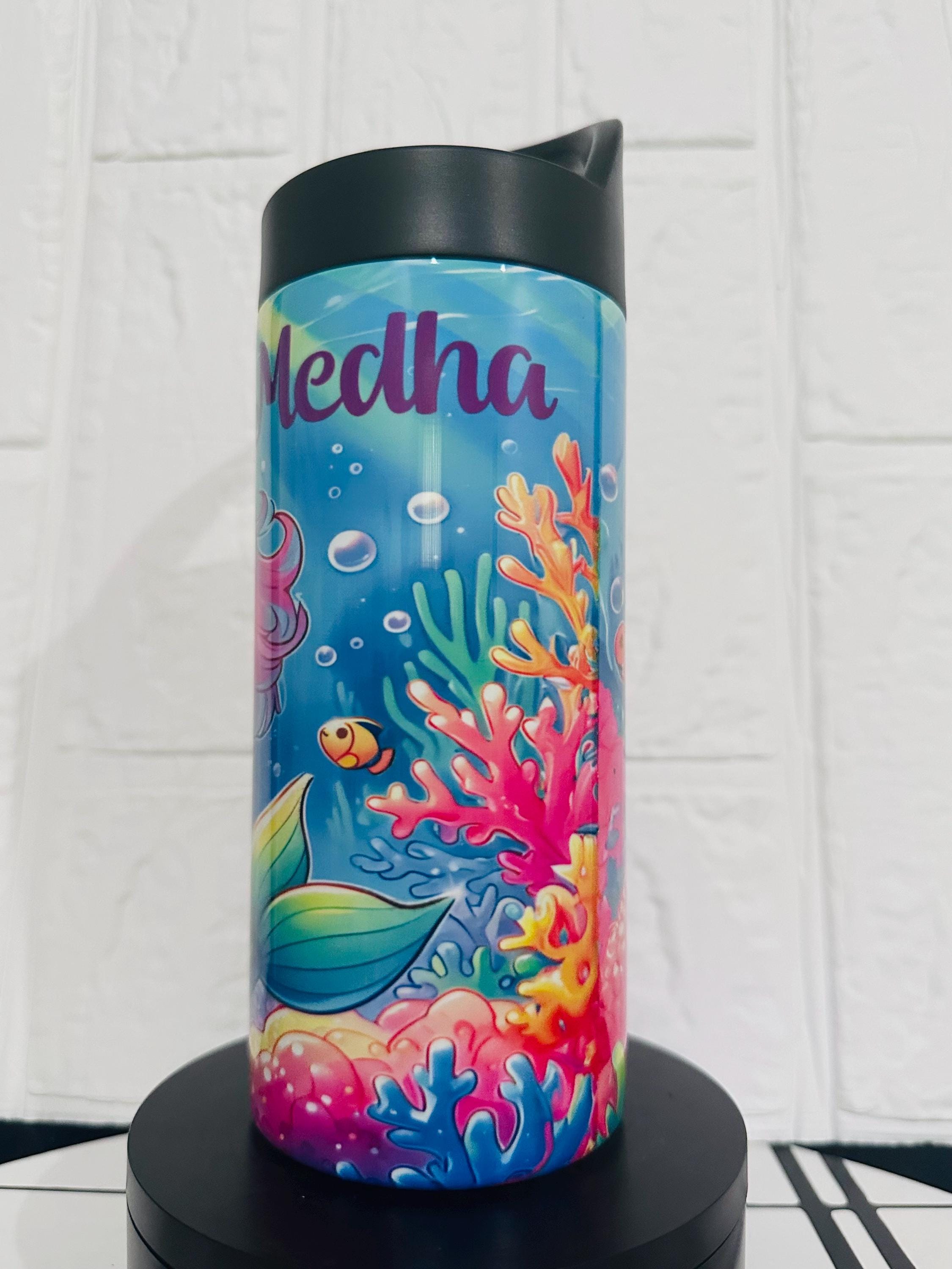 Mermaid Water Tumbler, Custom Water Tumbler, 16oz 20oz Custom Tumbler, Water Tumbler for Kids, School Water Bottle, Kids Return Gifts
