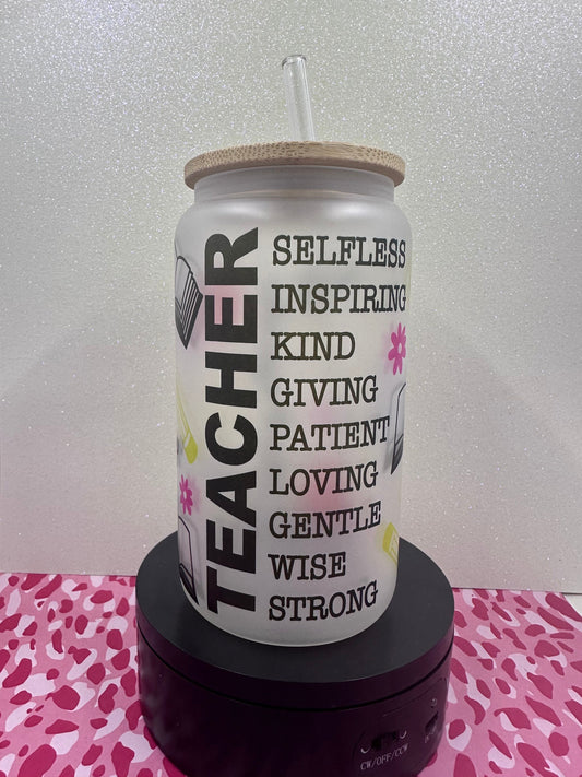 Teacher Glass Can, Teacher Appreciation Glass Can, Teacher Gifts, Teacher Appreciation Gifts,Teacher Year end Gifts, Teacher, Glass Tumbler