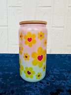 16oz Libby Glass can, Gradient Blue Pink Glass can, Gifts for Girls, Shimmer Glass Tumbler, 16oz Glass Tumbler, Daisy Glass Tumbler